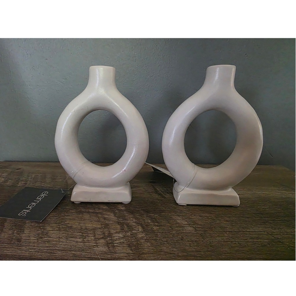 Elements Set of 2 Ceramic White Loop Tealight Holder 6in Modern Minimalist Decor